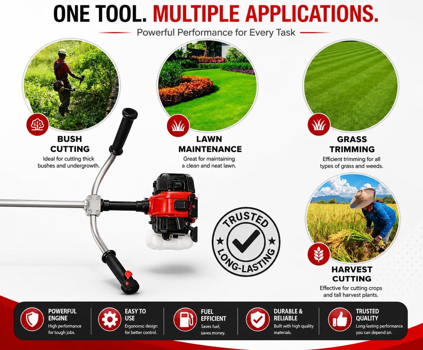ID-053 52CC Petrol Brush Cutter Machine (2-Stroke) | Grass Trimmer & Crop Cutting Tool with Harvester & Extra Blade | Ideal for Farming, Agriculture & Lawn Cutting - Image 5