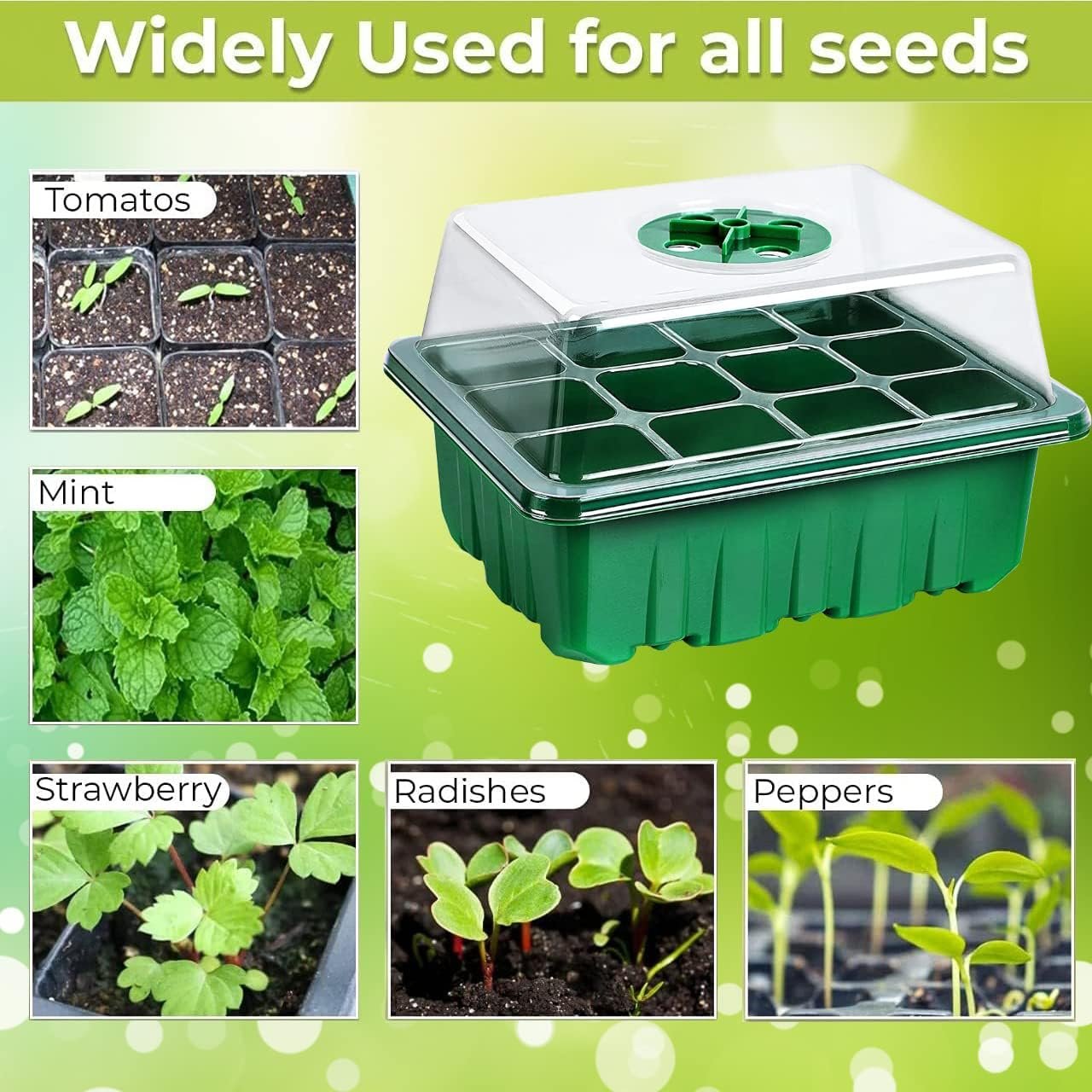 ® Seed Starter Tray Seedling Starter Kits, Plant Starter Kit with Humidity Domes and Base Indoor Greenhouse Mini Propagator Station for Seeds Growing Starting (12 Cells per Tray) (Pack of 1) - Image 7
