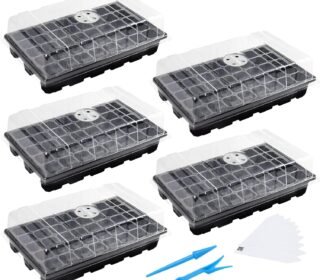 Seedling Trays Seed Starter Tray, 5-Pack Mini Propagator Plant Grow Kit Greenhouse with Humidity Vented Domes and Base for Seeds' Starting (40 Cells Per Tray, Total 200 Cells), Black