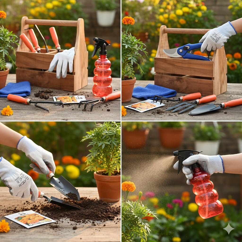 13-Piece Garden Tool Set + Premium Wooden Caddy – Professional Gardening Kit for Home, Balcony & Terrace – Includes Heavy Duty Hand Tools, Pruning Shear, Spray Bottle, Gloves, Organic Manure & Seeds - Image 5