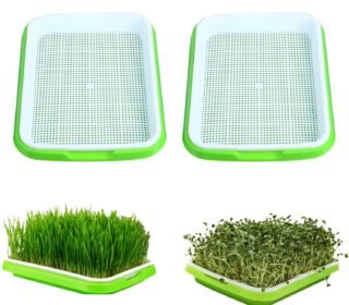 Seed Sprouter Tray Without Lid Microgreens Growing Trays Sprouts Growing Kit Propagation Trays Healthy Wheatgrass Grower Storage Sprouting Tray for Garden Home Office (2PCS)