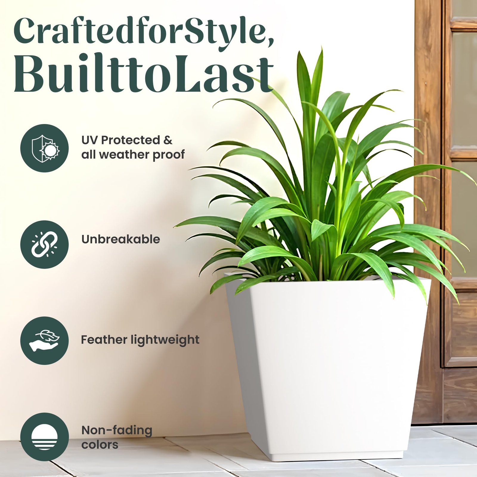 Foxb Gk 16 Inch Pots for Plants Highly Durable Polymers Lightweight Indoor Outdoor Plant Pots, Flower Pot Gamla Tree Planter Planters for Living Room, Balcony, Garden, White - Image 5