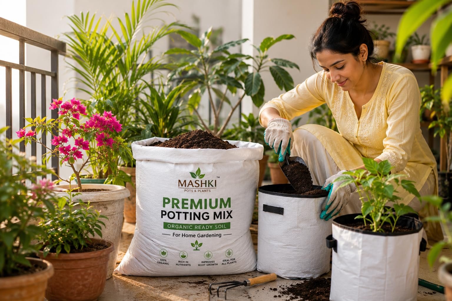 MASHKI Premium Organic Potting Mix Soil for Plants | Enriched with Cocopeat, Vermicompost, Neem Cake Powder, Cow Dung & Epsom Salt | Multipurpose Ready to Use Potting Mixture for Garden - Image 3