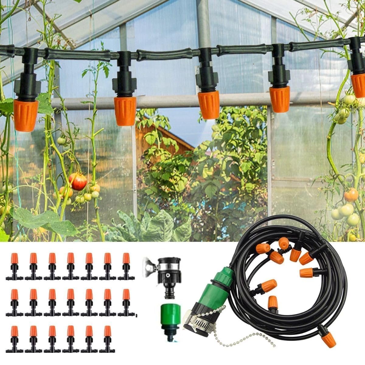 Outdoor Misting System with Adjustable Nozzles, Garden Irrigation Kit, Black, 6 Spray Heads, Automatic Watering System for Greenhouse, Patio, Lawn Cooling - Image 6