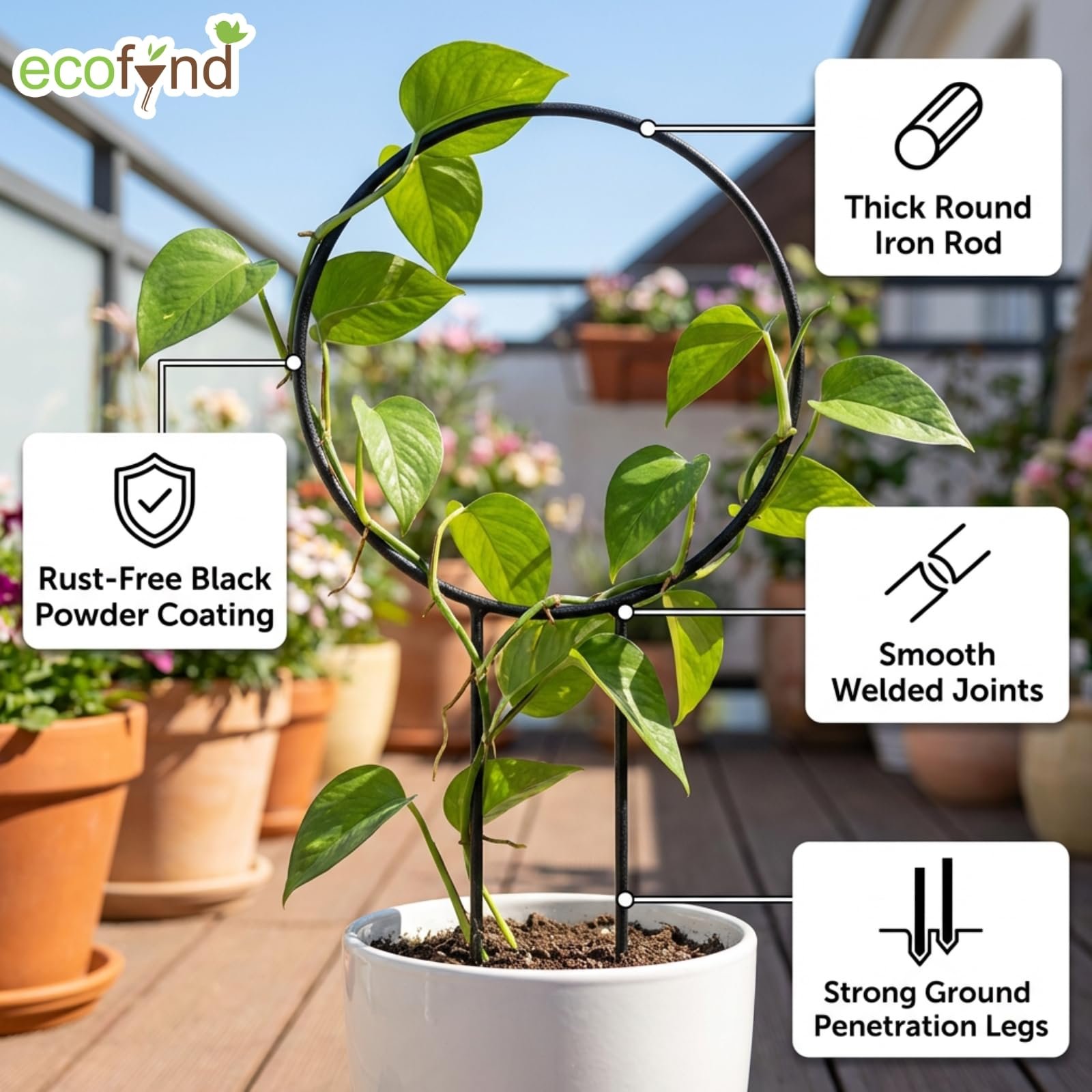 Metal Garden Trellis for Climbing Plants, Round Shape Plant Support Stake, Single Stem Flower Support Frame for Vines, Indoor Outdoor Garden Decor, Easy Install Support Stand (Pack 2, Black) - Image 3