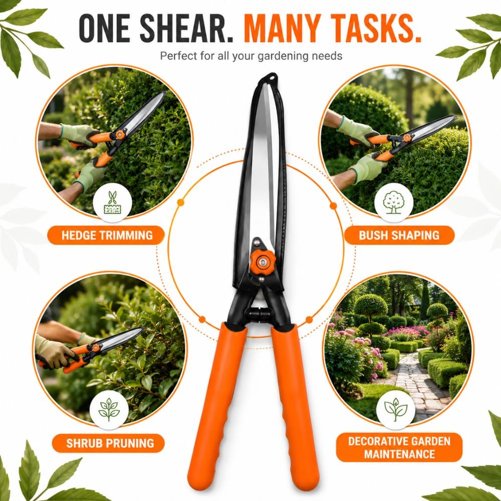 Hedge Cutter Trimmer for Garden | Heavy Duty Manual Hedge Clippers with Long Handles | Sharp Garden Pruning Shears for Bushes, Shrubs, Hedges & Plant Trimming - Image 4