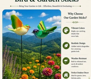 PVC & Metal Colourful Birds Set of 2 Garden Decoration Outdoor Sticks Lawn Decor, Garden Decor, Outdoor Decor Stick