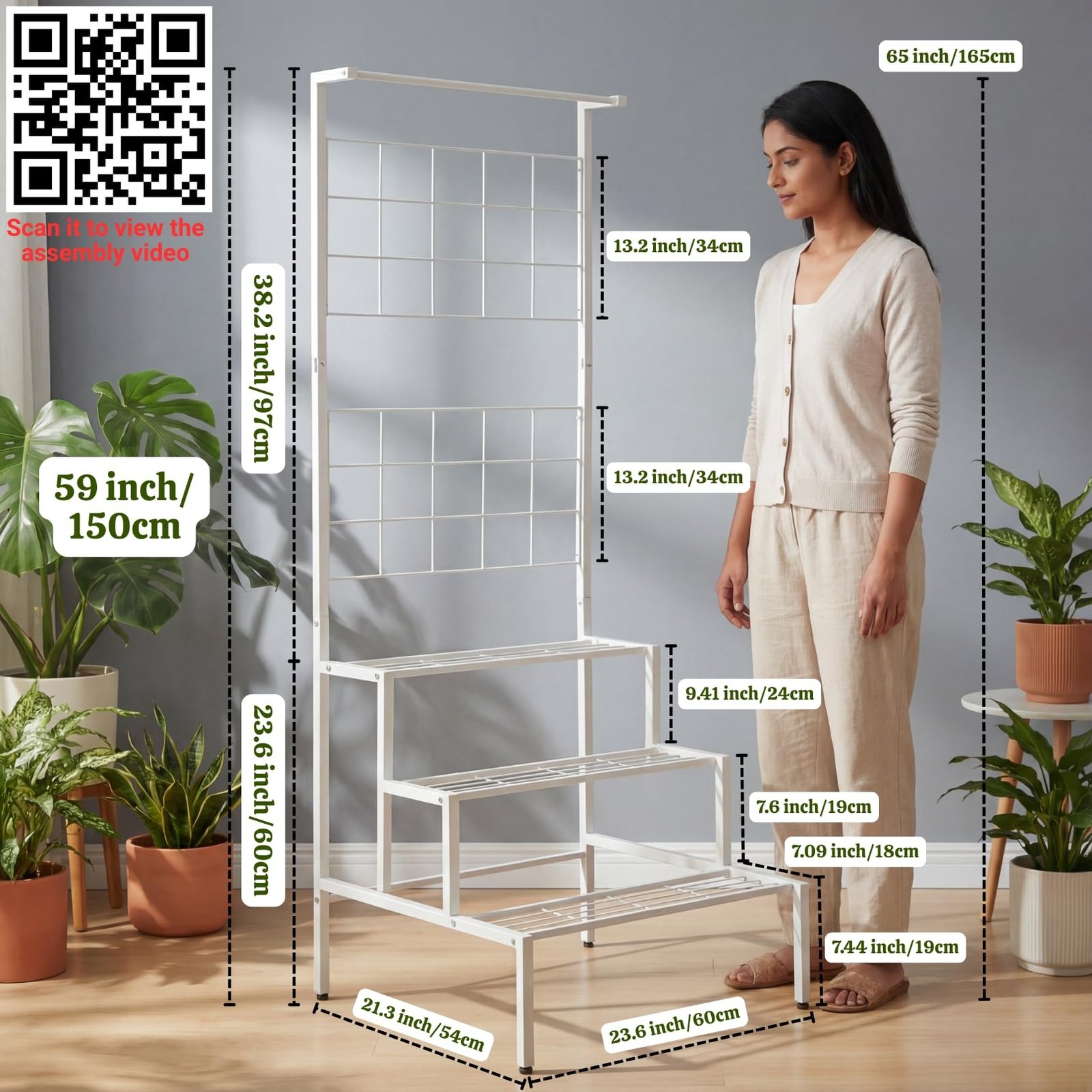 Bloom Plant Stands for Outdoor Balcony, Flower Pot Stand for Indoor Plants, Large Metal Planter Stand for Living Room, home decor, Indoor & Outdoor plants, 4 Tier, (White) - Image 2