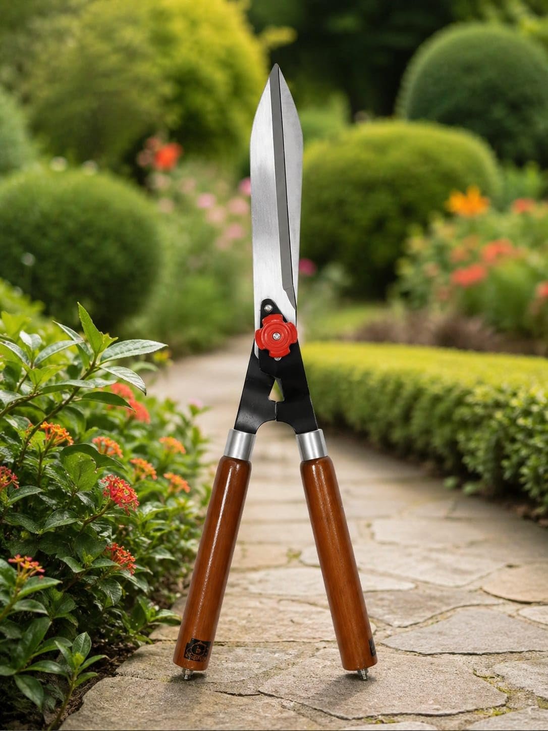 Hedge Shears Garden Cutter with Sharp Steel Blades and Wooden Handle, Manual Hand Trimmer for Grass, Bushes, Hedges and Plants, Gardening Tool for Lawn and Outdoor Plant Maintenance Work - Image 3