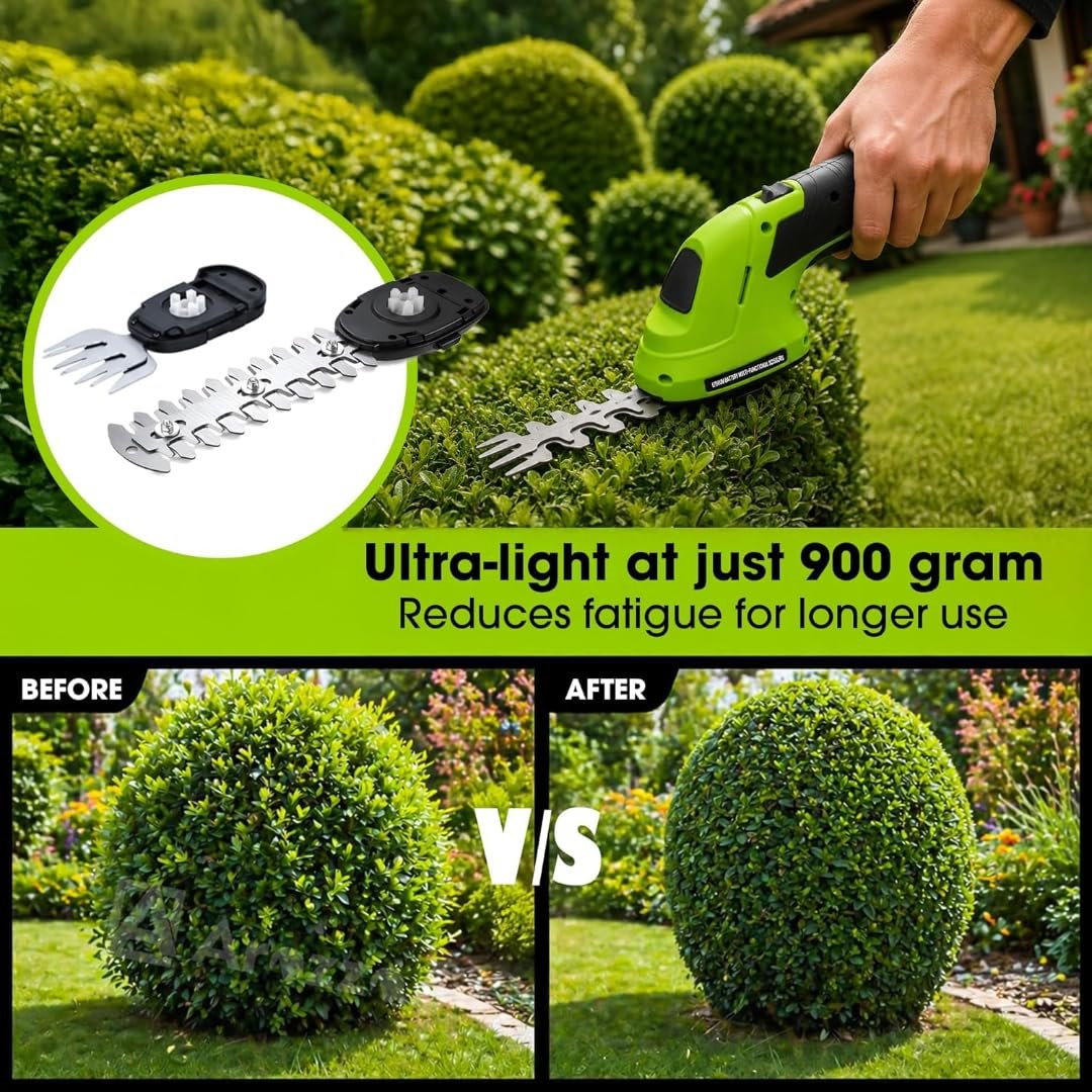 2-in-1 Cordless Hedge Trimmer, Handheld Shrub Trimmer, 8.4V Battery, Dual-Edge Blade, Lightweight Grass Shears for Lawn, Garden & Shrubs, Easy One-Hand Operation. - Image 3