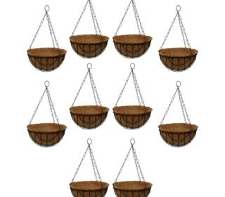 10-Inch Coir Hanging Basket with Metal Chain (Set of 10) | Coco Liner Hanging Planter for Balcony, Garden, Indoor & Outdoor Use | Decorative Hanging Pot for Plants (Brown)