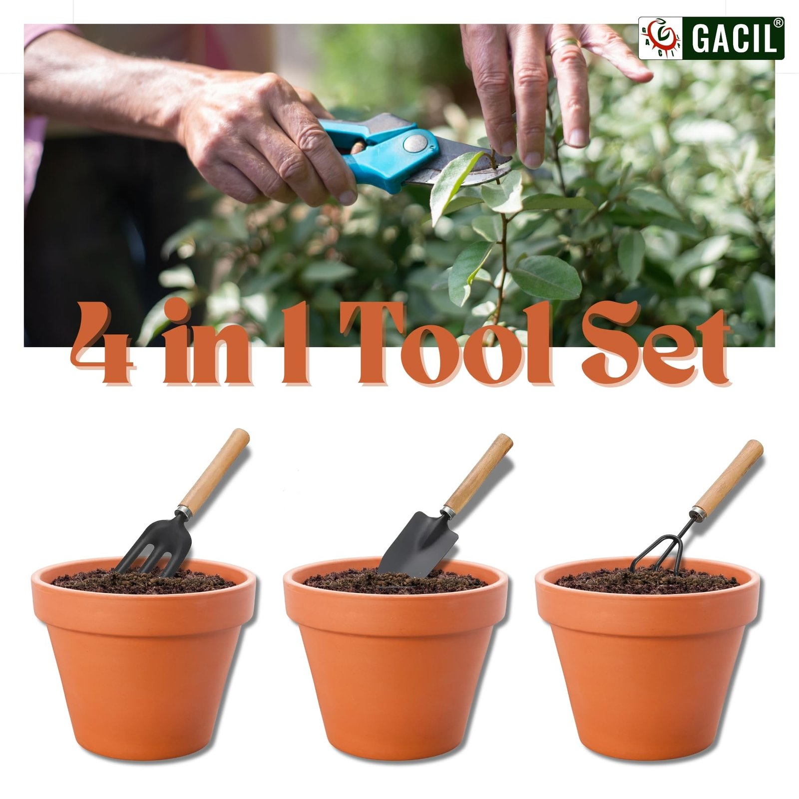Garden Tool Kit Set with Hand Trowel, Cultivator, Fork, Pruner, 4 Pieces - Image 8