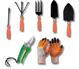 Home Tools, 7Pcs Gardening Tools Kit for Home Garden - (Cultivator, Fork, Trowels, Weeder, Gloves, Pruner Cutter), Lightweight, Portable, Durable Gardening Items for Indoor and Outdoor Use