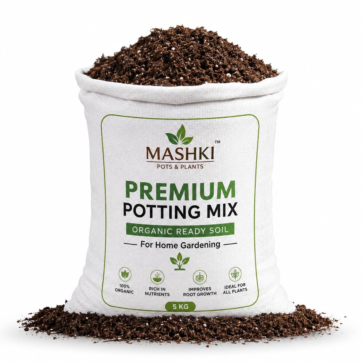 MASHKI Premium Organic Potting Mix Soil for Plants | Enriched with Cocopeat, Vermicompost, Neem Cake Powder, Cow Dung & Epsom Salt | Multipurpose Ready to Use Potting Mixture for Garden