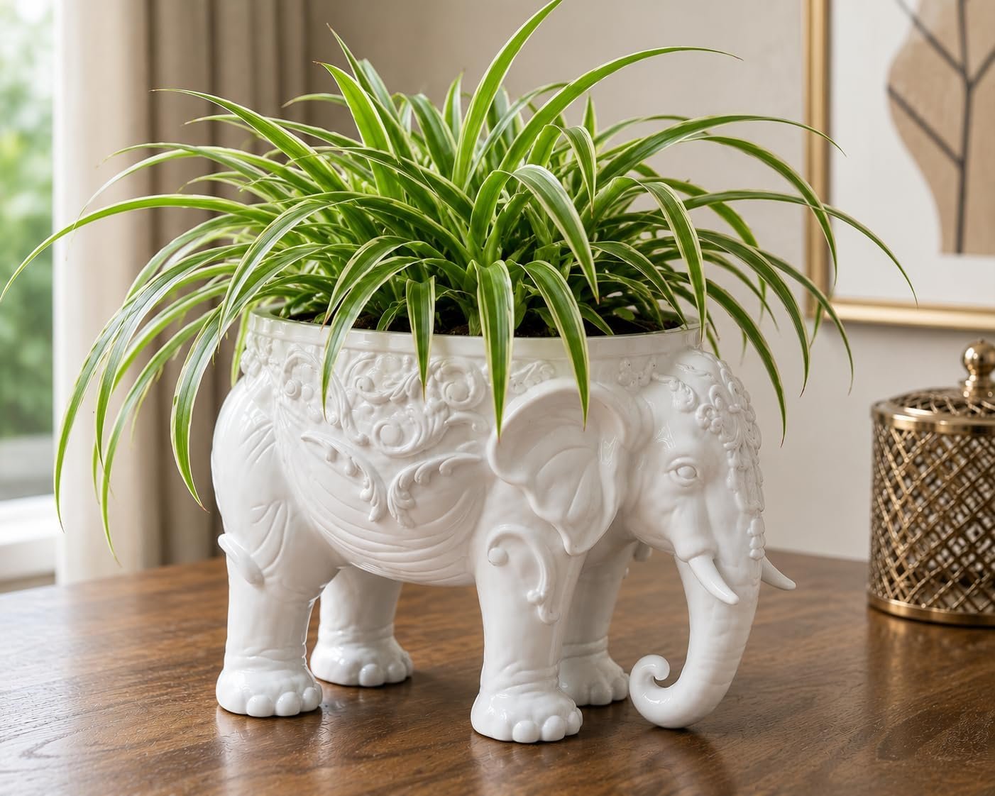 AVINOHA Airavata Nano Marble Elephant Planter Bowl for Home Decor, White, Tulsi Pot, Functional & Decorative, 23.5 x 17.5 x 17 cm - Image 2
