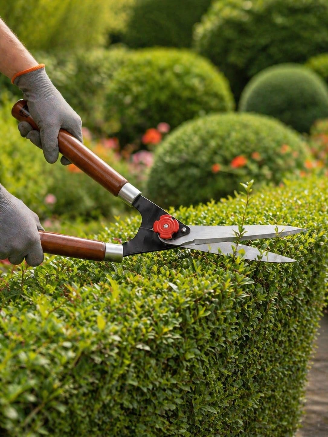 Hedge Shears Garden Cutter with Sharp Steel Blades and Wooden Handle, Manual Hand Trimmer for Grass, Bushes, Hedges and Plants, Gardening Tool for Lawn and Outdoor Plant Maintenance Work - Image 4