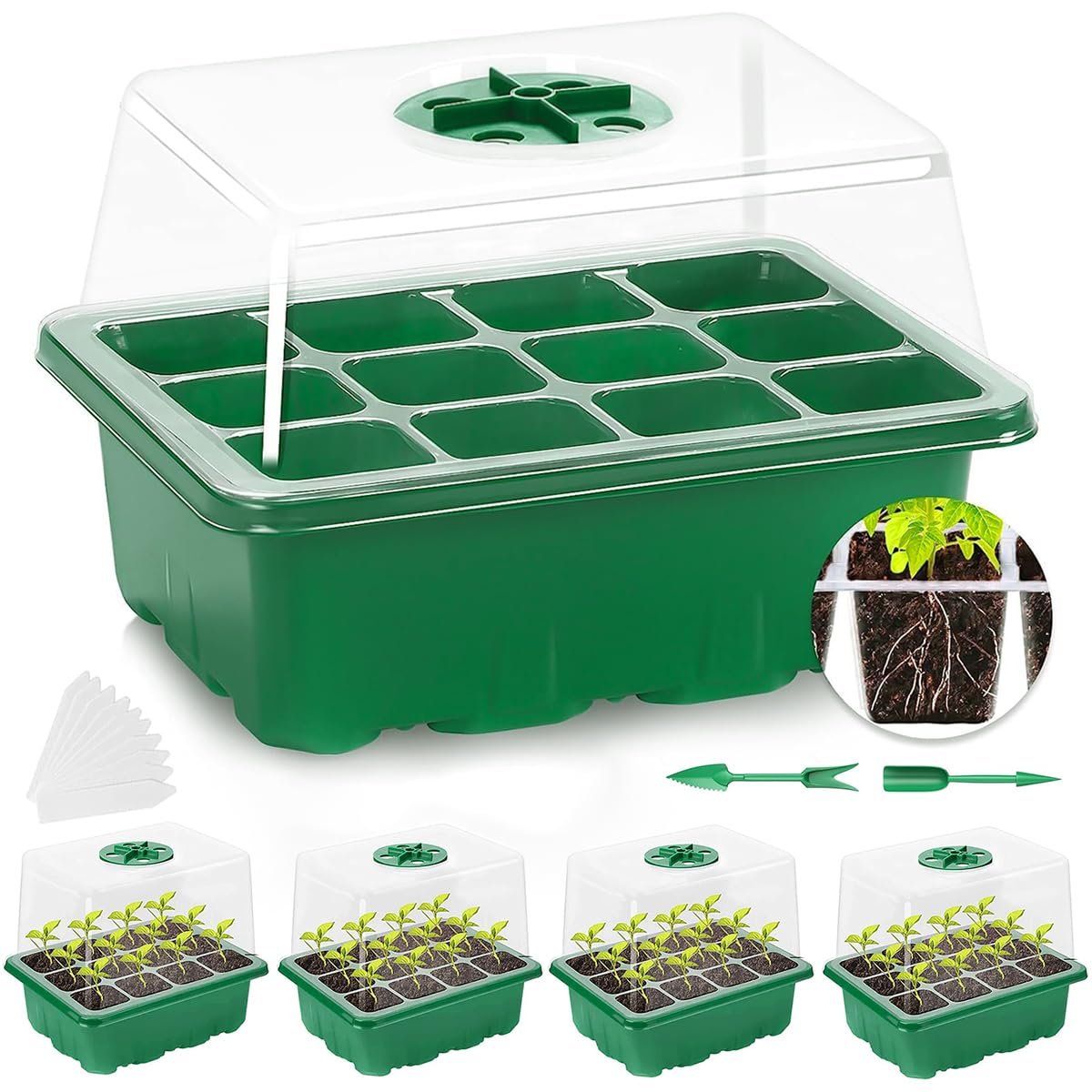 12-Cell Seedling Trays for Plants, Germination Kit, 5 Pcs