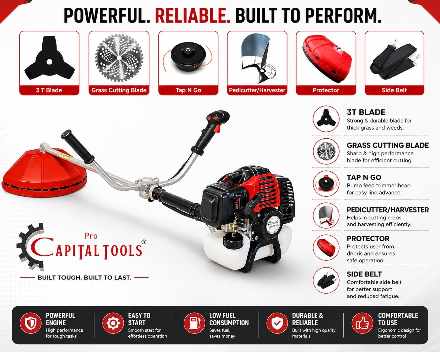 ID-053 52CC Petrol Brush Cutter Machine (2-Stroke) | Grass Trimmer & Crop Cutting Tool with Harvester & Extra Blade | Ideal for Farming, Agriculture & Lawn Cutting - Image 3