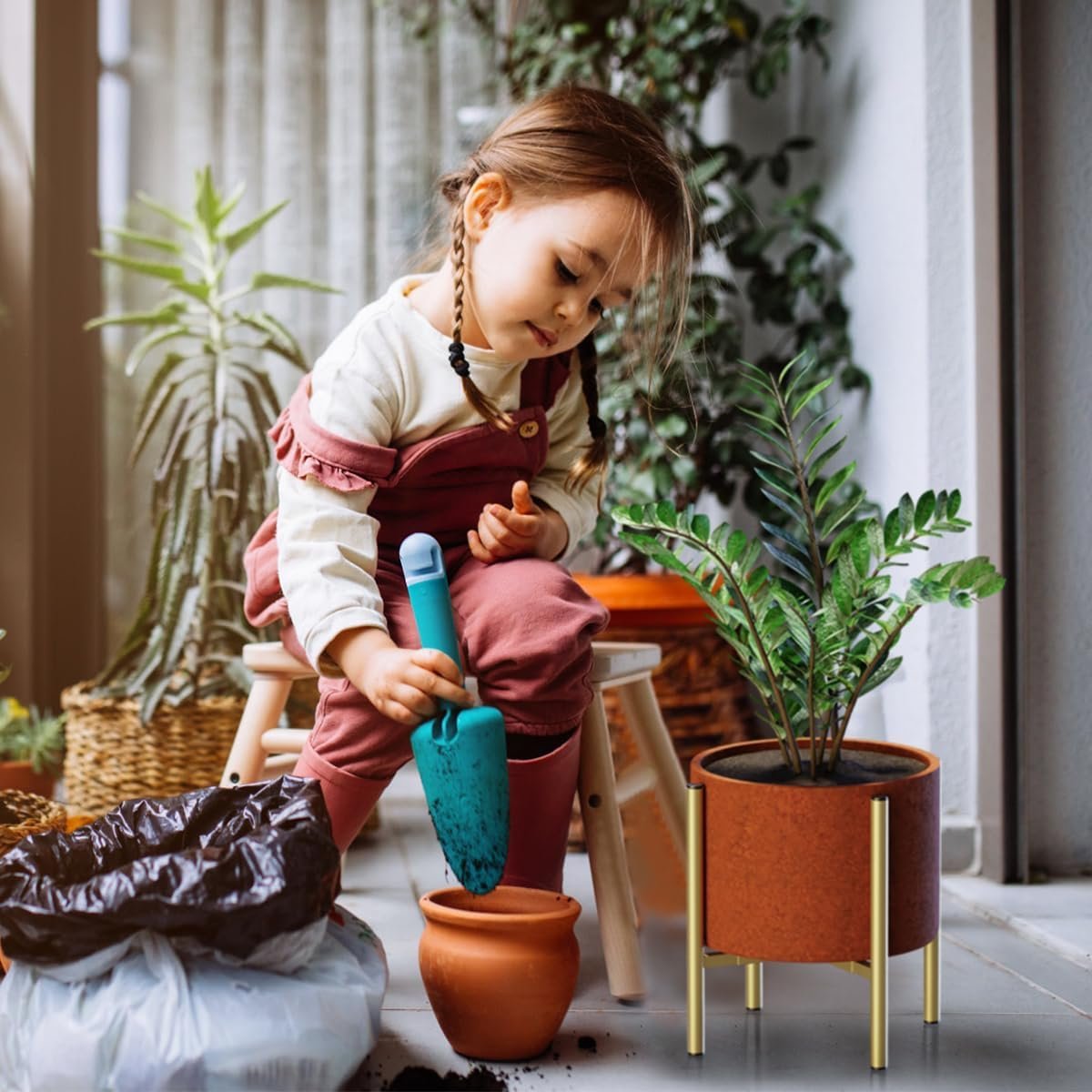 Plant Stand, Indoor Plant Stand Adjustable for 8 to12 inches Plant Pot, Metal Plant Stands For Indoor Plants Mid Century Stable Stylish Black Planter Stand for Outdoor, Black 1 Pack, Pot not Included - Image 2