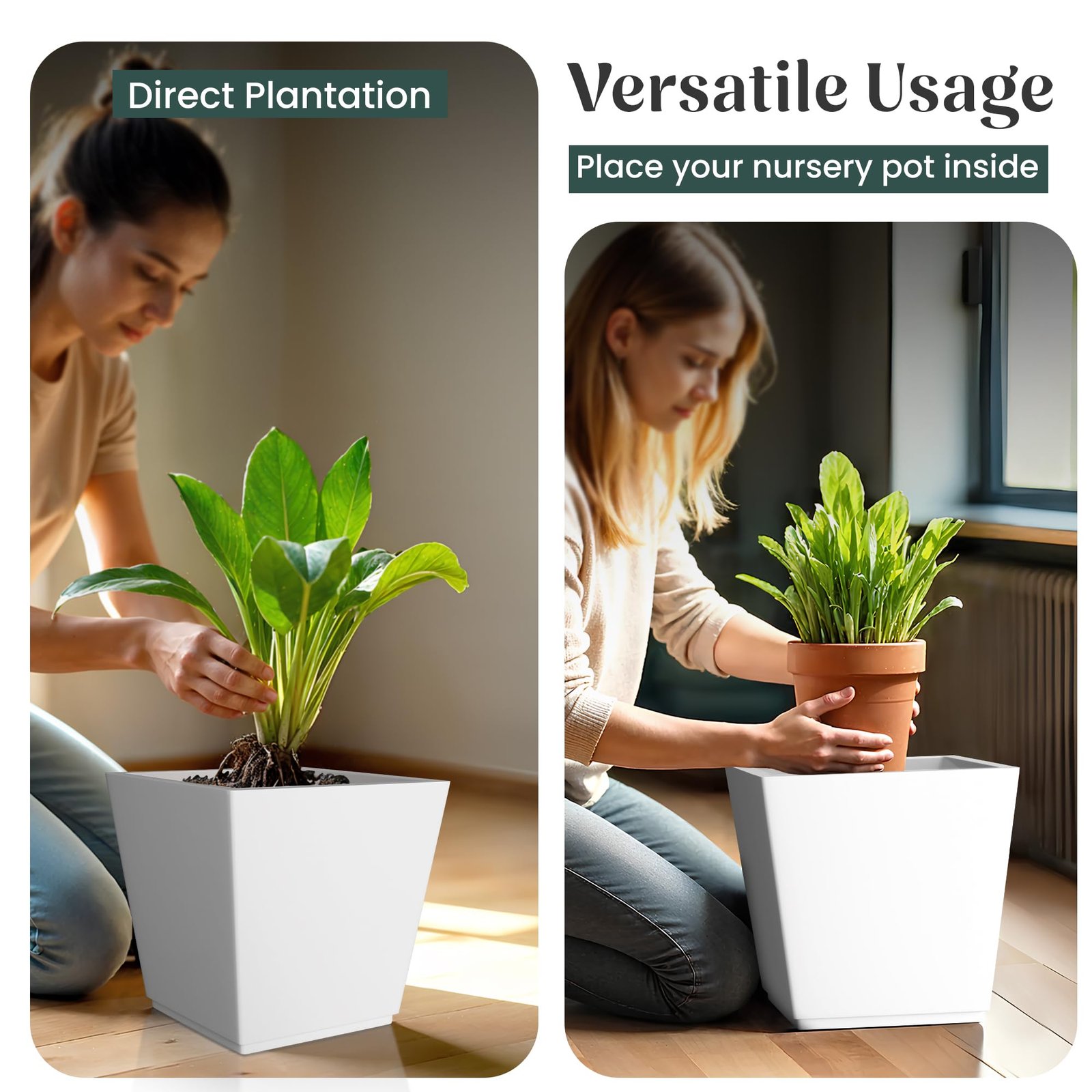 Foxb Gk 16 Inch Pots for Plants Highly Durable Polymers Lightweight Indoor Outdoor Plant Pots, Flower Pot Gamla Tree Planter Planters for Living Room, Balcony, Garden, White - Image 3