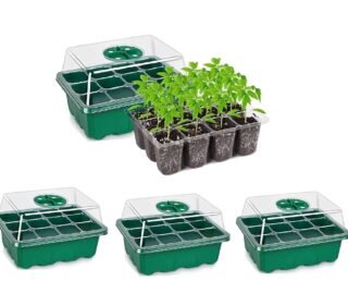 Seed Starter Tray Seedling Starter Kits, Plant Starter Kit with Humidity Domes and Base Indoor Greenhouse Mini Propagator Station for Seeds Growing Starting (12 Cells per Tray) (Pack of 4)