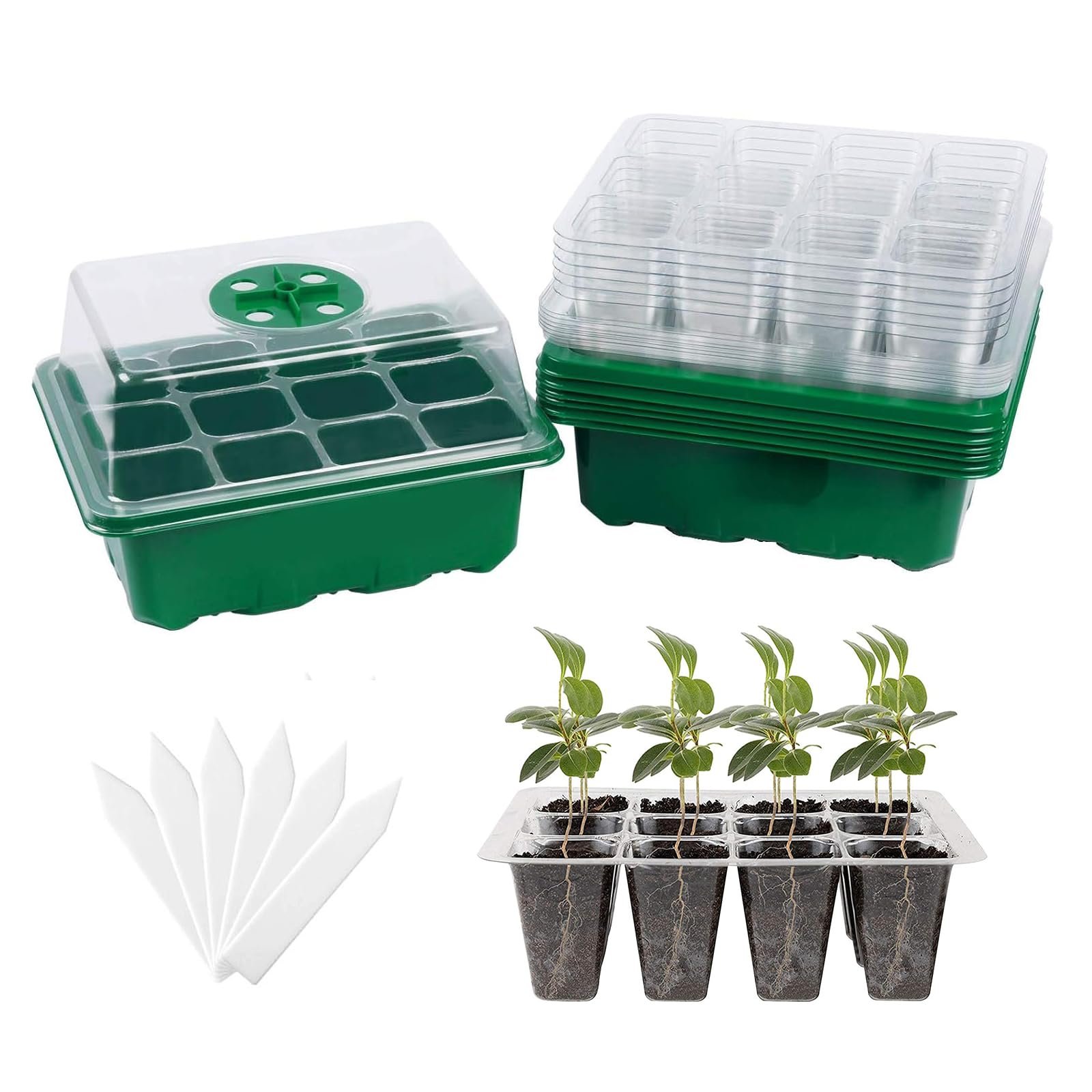 Seed Starter Tray, 6 Set Seedling Kits with Adjustable Humidity Dome, Plant Starter Kit for Seeds Growing Starting (12 Cells per Tray)