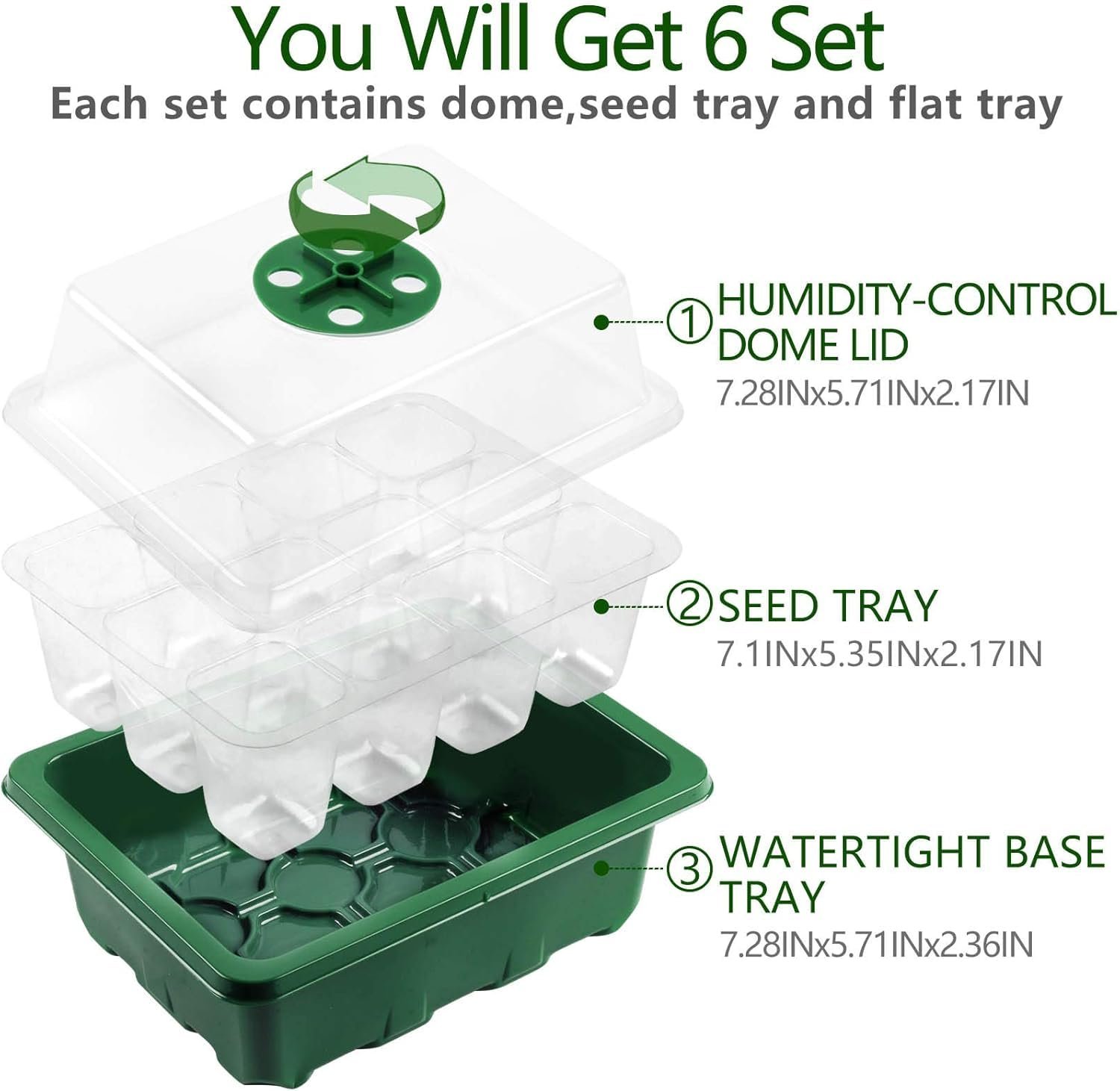 Seed Starter Tray, 6 Set Seedling Kits with Adjustable Humidity Dome, Plant Starter Kit for Seeds Growing Starting (12 Cells per Tray) - Image 2