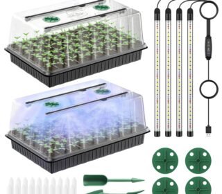 2 Pack Seed Starter Kit, 120 Cells, Seed Starter Trays with Adjustable Grow Light Bars & 4" Humidity Domes, Indoor Seedling Starter Trays, Reusable Plant Germination Trays, Seed Starting Trays