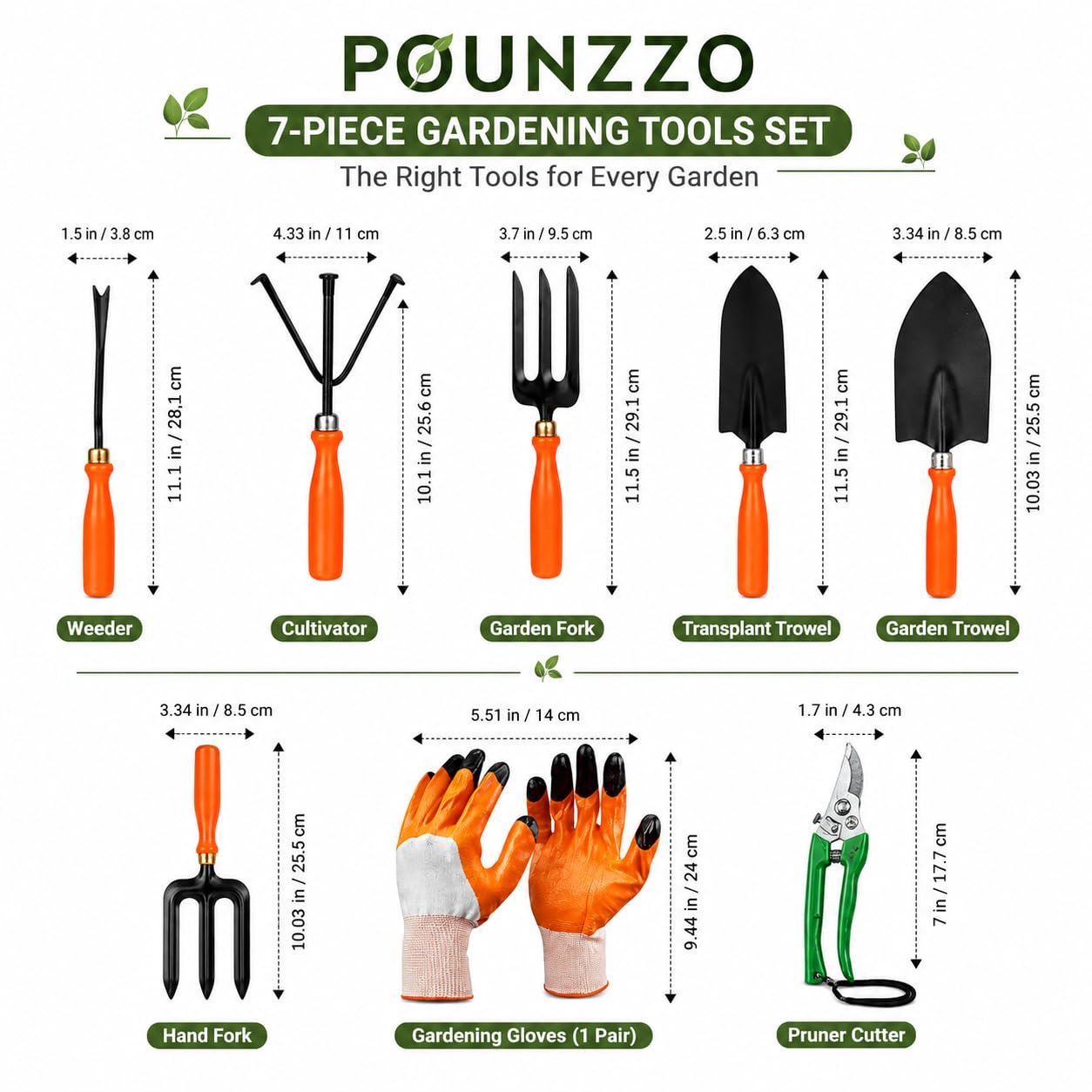 Garden Tool Set Combo,7 Pcs Gardening Tools Kit for Home Garden-(Cultivator, Fork,Trowels,Weeder,Gloves,Pruner Cutter),Lightweight, Portable, Durable Gardening Items for Indoor and Outdoor Use - Image 2