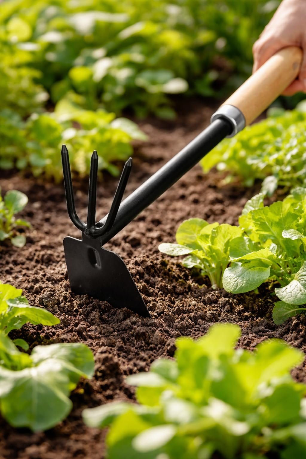 Garden Hand Cultivator with Hoe (Double Hoe, 2 in1 Heavy Duty Gardening Tool with Wooden Handle, Hand Weeder Rake for Loosening Soil, Digging & Planting for Home Garden Pots Yard - Image 2