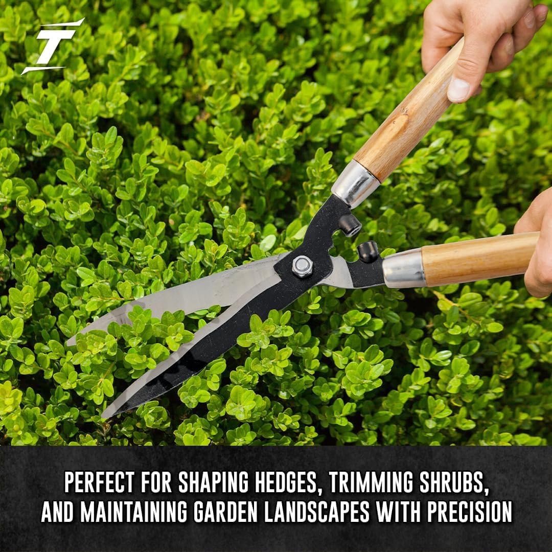 Garden Hedge Shears with Wooden Handle,Carbon Steel Blades - Image 2