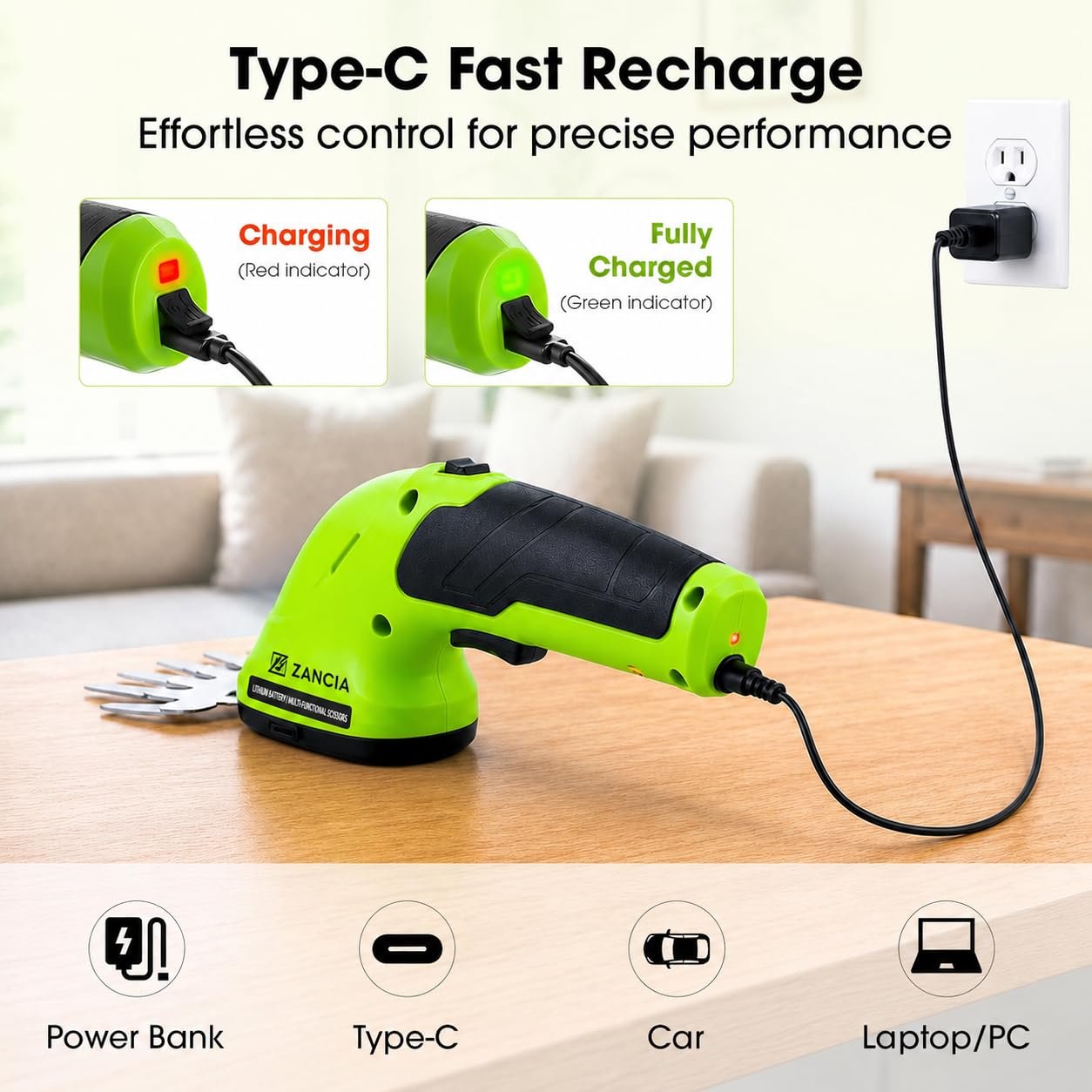 2-in-1 Cordless Hedge Trimmer, Handheld Shrub Trimmer, 8.4V Battery, Dual-Edge Blade, Lightweight Grass Shears for Lawn, Garden & Shrubs, Easy One-Hand Operation. - Image 5