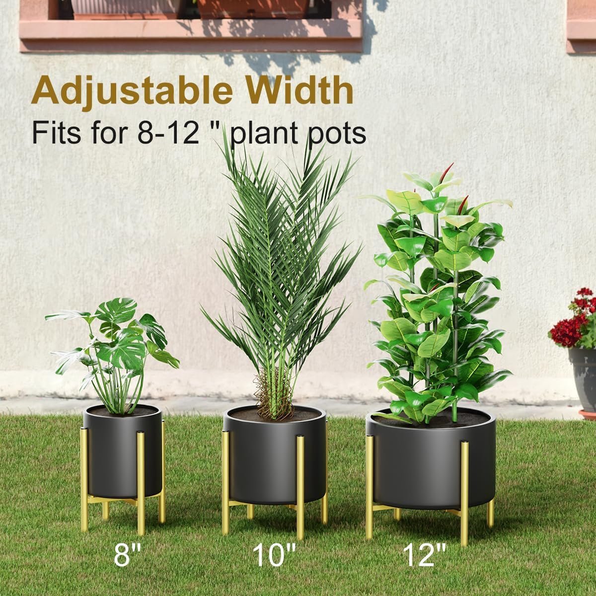 Plant Stand, Indoor Plant Stand Adjustable for 8 to12 inches Plant Pot, Metal Plant Stands For Indoor Plants Mid Century Stable Stylish Black Planter Stand for Outdoor, Black 1 Pack, Pot not Included - Image 4