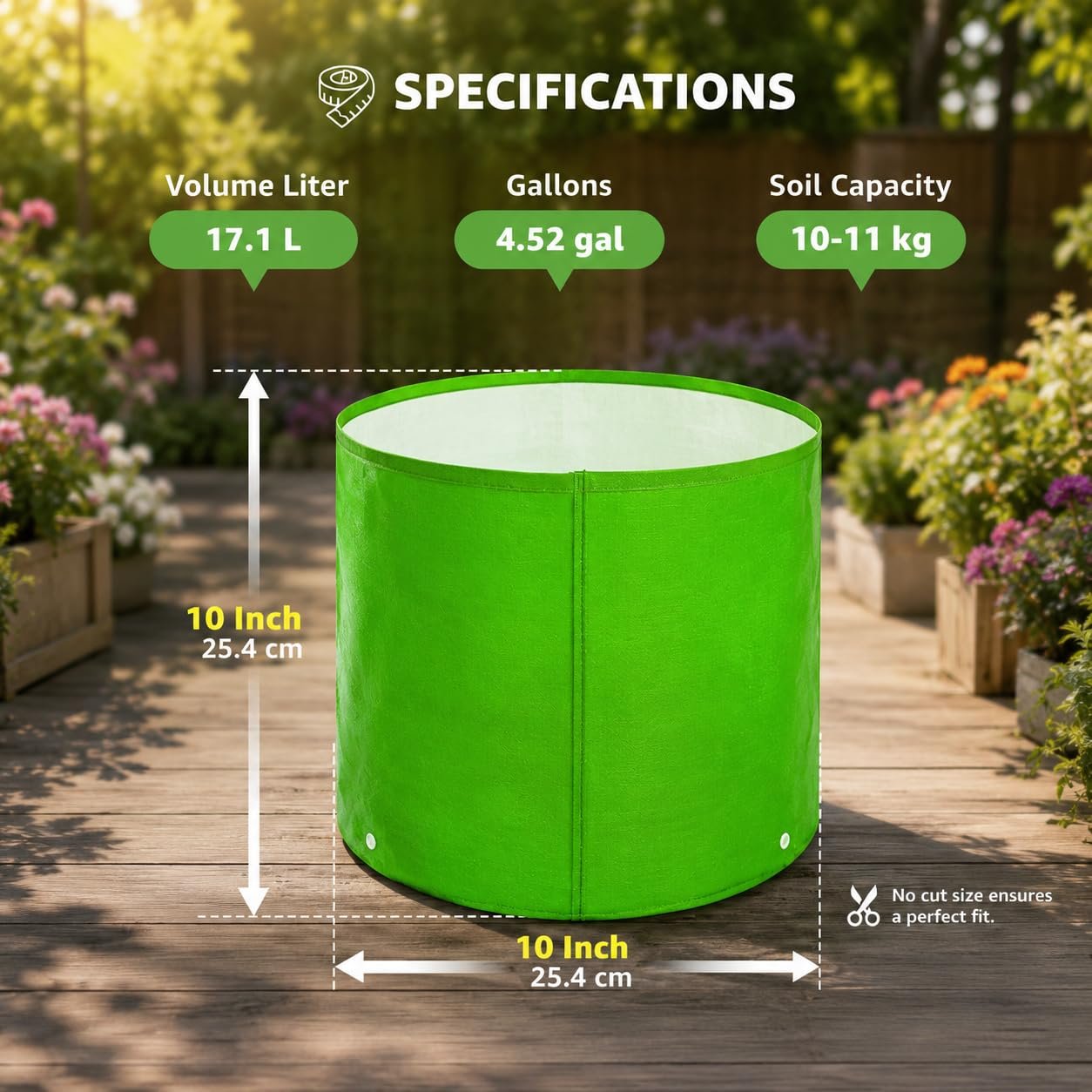 Premium Hdpe Uv Protected Round Shaped Green Colour Plants Grow Bags Suitable for Terrace and Vegetable Gardening 10x10 Inch Pack of 3 - Image 3