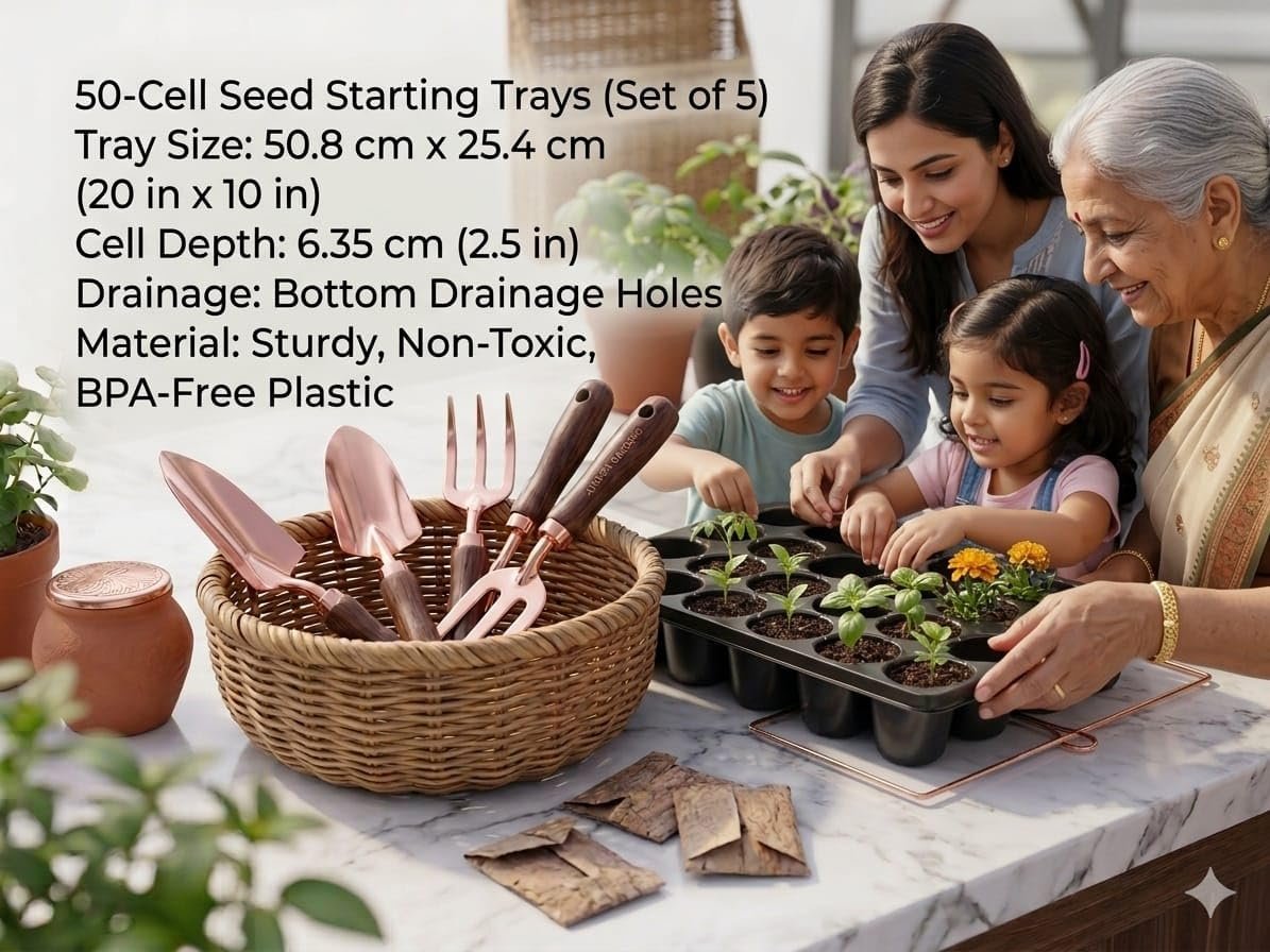 EZIL Cashews 50 Cavity Seedling Tray Pack of 5| Reusable Plant Germination Tray | Nursery Seed Starter Tray for Home Garden & Vegetables (Medium - L 8 x B 7 x H 5 cm)