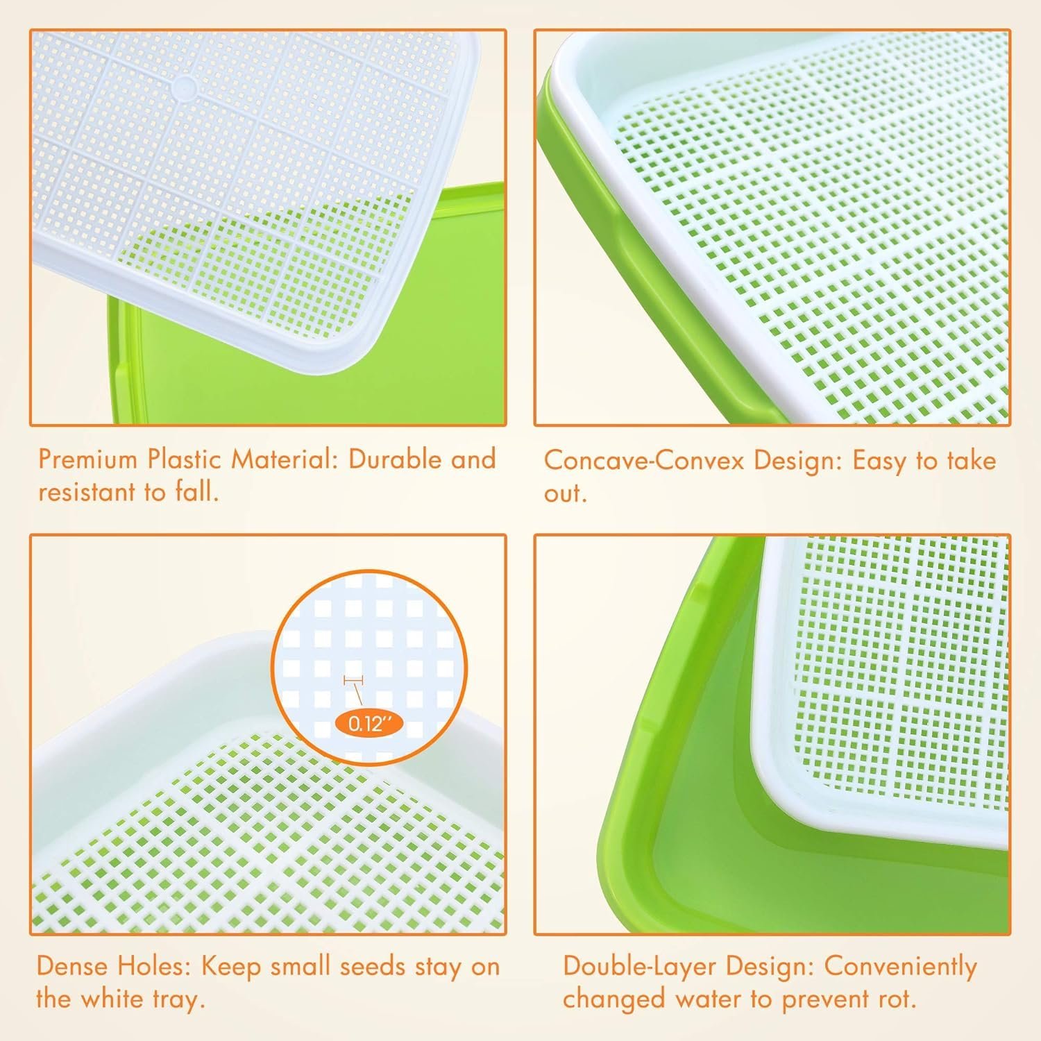 Seed Sprouter Tray Without Lid Microgreens Growing Trays Sprouts Growing Kit Propagation Trays Healthy Wheatgrass Grower Storage Sprouting Tray for Garden Home Office (2PCS) - Image 2