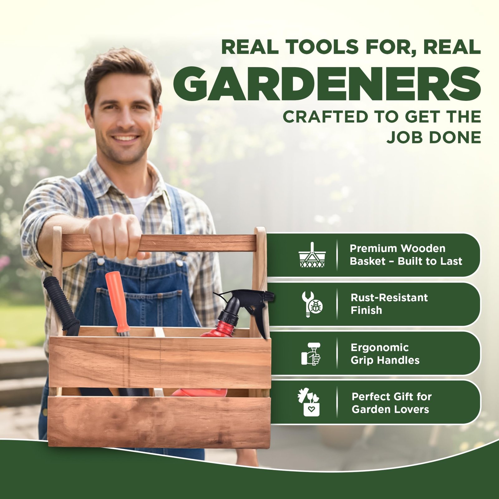 13-Piece Garden Tool Set + Premium Wooden Caddy – Professional Gardening Kit for Home, Balcony & Terrace – Includes Heavy Duty Hand Tools, Pruning Shear, Spray Bottle, Gloves, Organic Manure & Seeds - Image 4