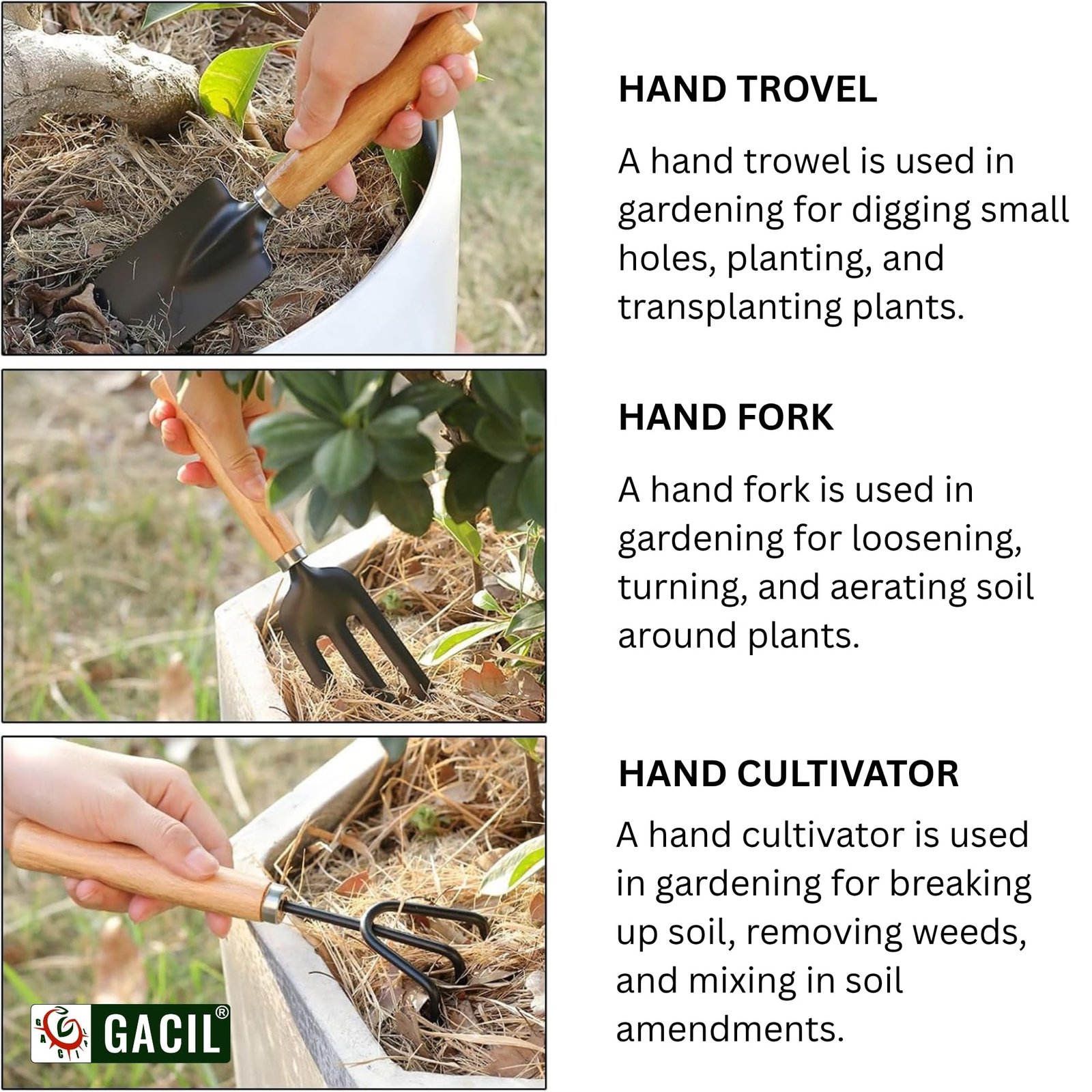 Garden Tool Kit Set with Hand Trowel, Cultivator, Fork, Pruner, 4 Pieces - Image 4