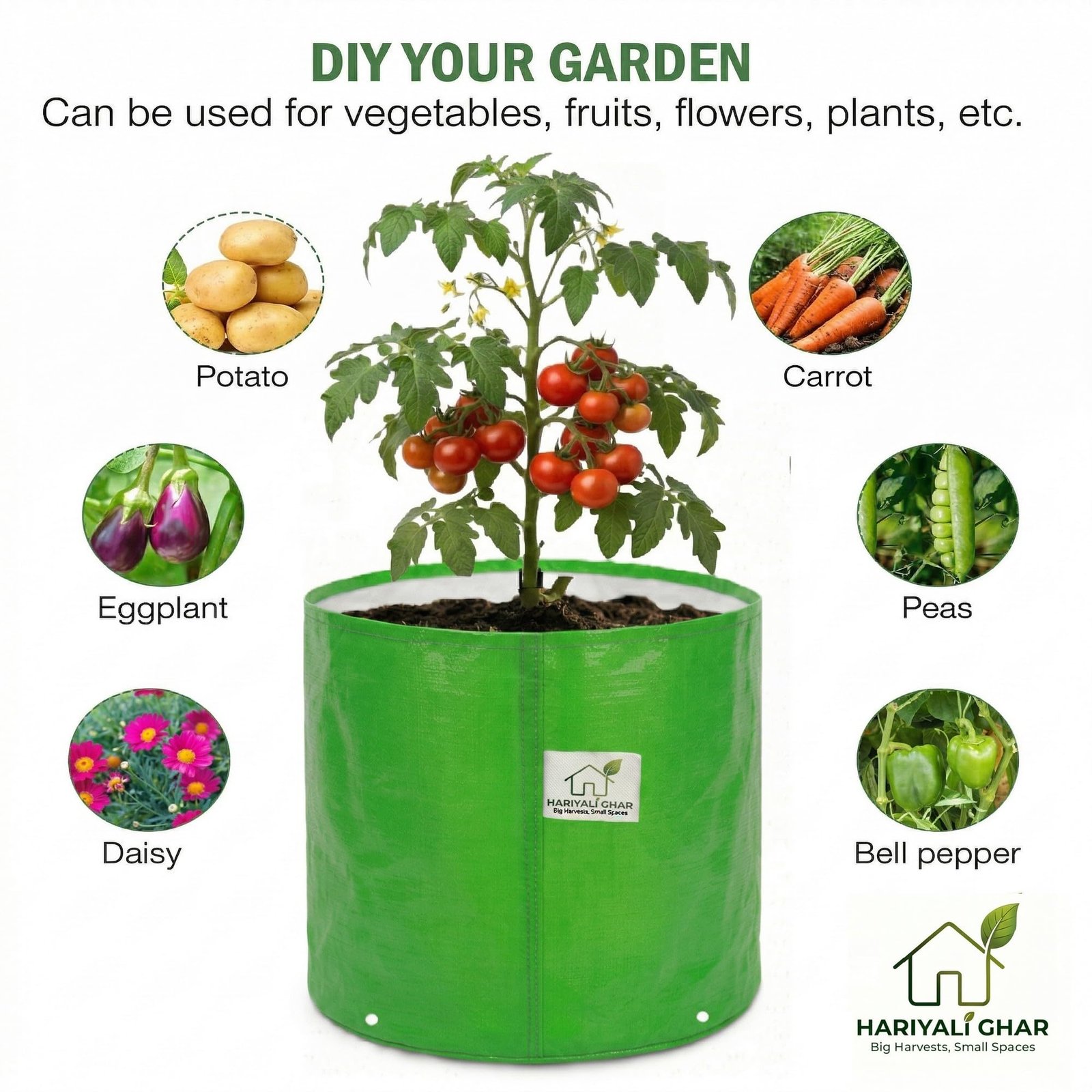 Premium HDPE Uv Protected 260 GSM Round Shaped Green Colour Grow Bags Suitable for Terrace and Vegetable Gardening 15x15 Inch Pack of 8 - Image 6