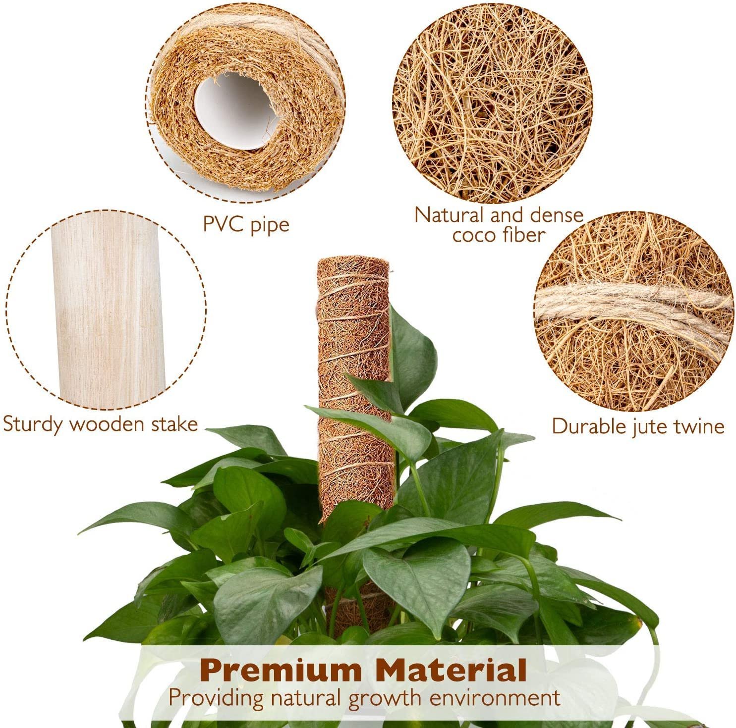 Pack of 6 Moss Stick,Coir Pole 45cm Tall for Plants Monstera, Coco Coir Moss Poles for Climbing Plants- Plant Support Extension to Grow Upwards (Pack of 6) GACP-45