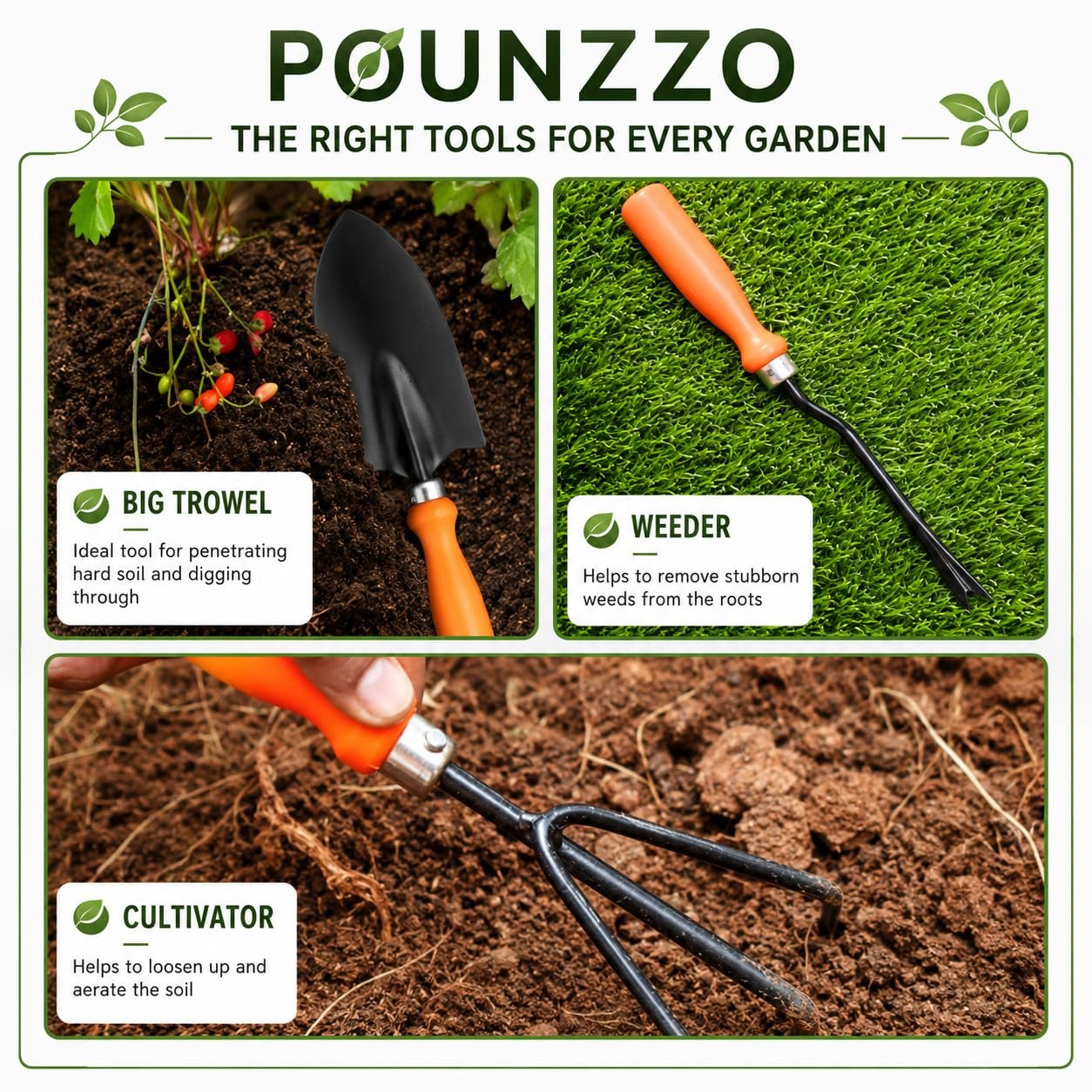 Garden Tool Set Combo,7 Pcs Gardening Tools Kit for Home Garden-(Cultivator, Fork,Trowels,Weeder,Gloves,Pruner Cutter),Lightweight, Portable, Durable Gardening Items for Indoor and Outdoor Use - Image 3