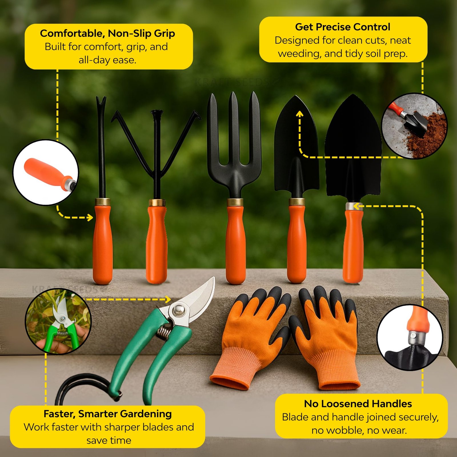 Home Tools, 7Pcs Gardening Tools Kit for Home Garden - (Cultivator, Fork, Trowels, Weeder, Gloves, Pruner Cutter), Lightweight, Portable, Durable Gardening Items for Indoor and Outdoor Use - Image 7