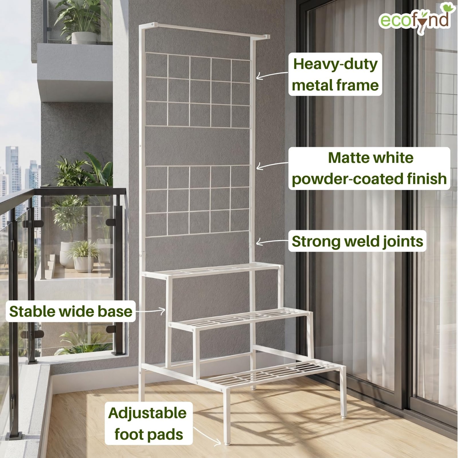 Bloom Plant Stands for Outdoor Balcony, Flower Pot Stand for Indoor Plants, Large Metal Planter Stand for Living Room, home decor, Indoor & Outdoor plants, 4 Tier, (White) - Image 3