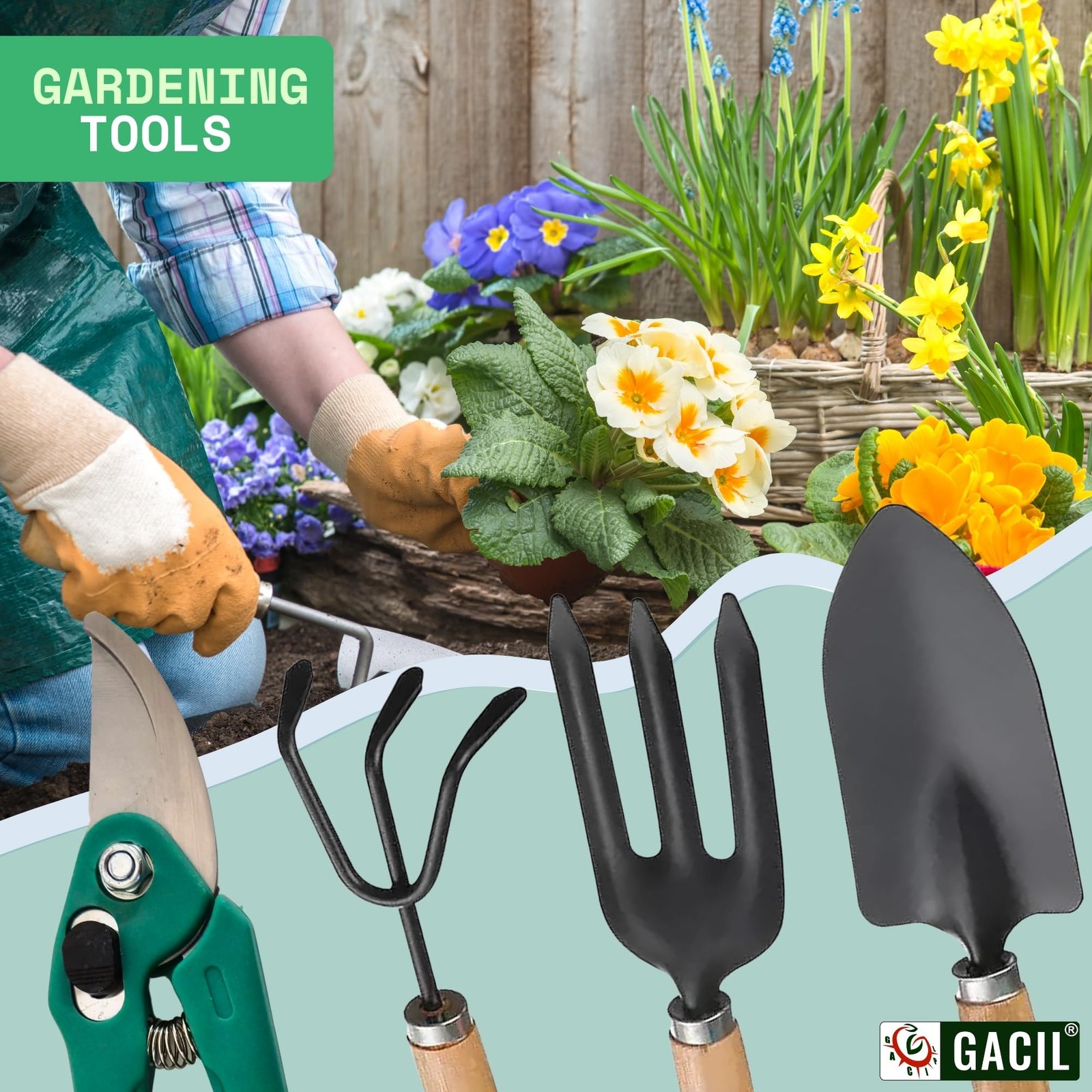 Garden Tool Kit Set with Hand Trowel, Cultivator, Fork, Pruner, 4 Pieces - Image 6