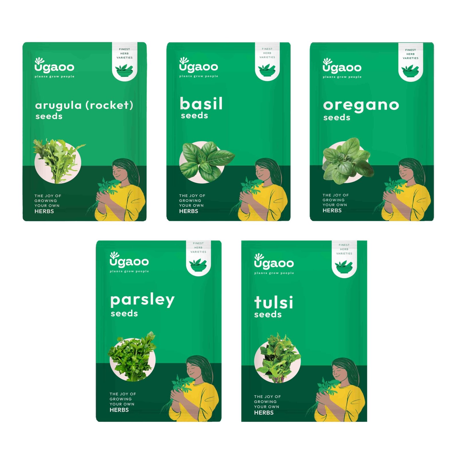Herb Seeds Bundle of 5 Packet (Tulsi Seeds, Italian Basil Seeds, Oregano Seeds, Parsley Seeds, Arugula Seeds)