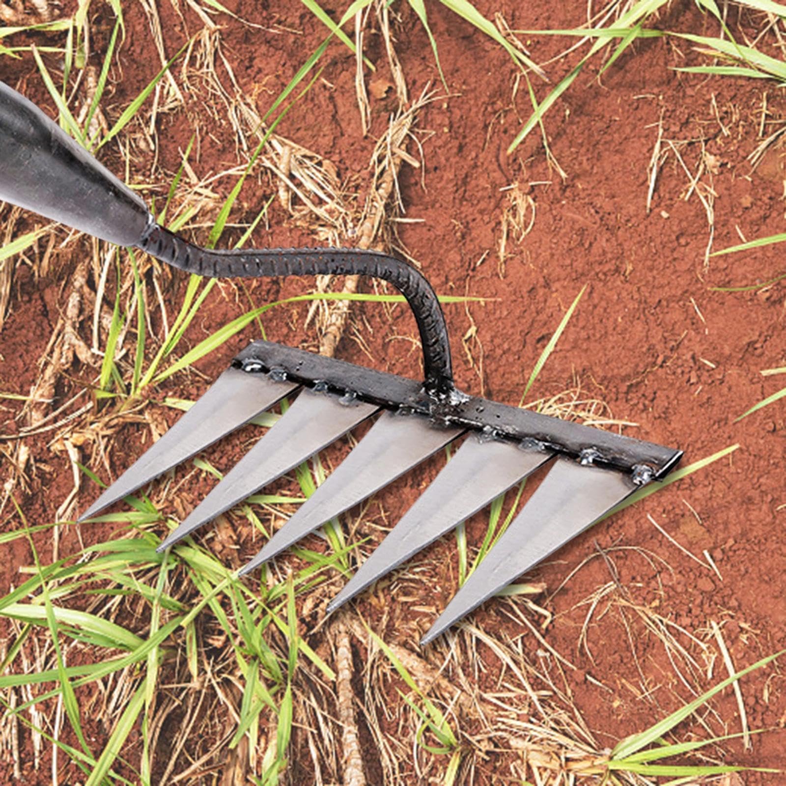 Garden Rake Hardened Strong Sharp Tines Rake for Gardening Mulching Backyard with 5 Tines - Image 8
