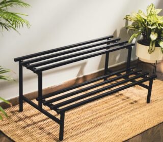 Elite 2 Tier Plant Stand for Outdoor Balcony & Indoor Living Room | Black Vertical Garden Stand & Pot Stand for Indoor Plants | Planters for Home Decor & Balcony Decoration Items