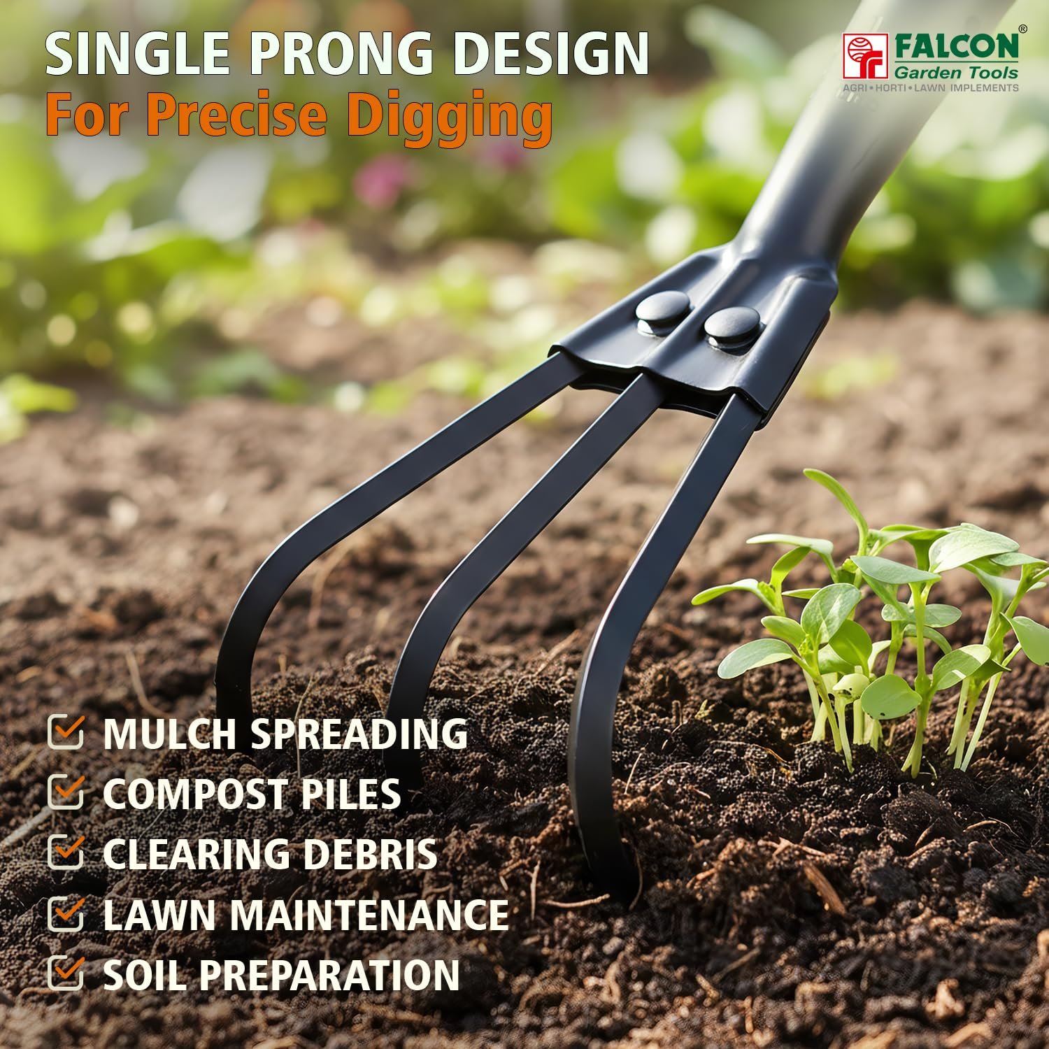 FCH-306 Garden Cultivator with Comfortable Grip and 3 Prong Stainless Steel Durable Heavy Duty Hand Tool for Agriculture & Home Gardening Soil Loosening (Black) - Image 4