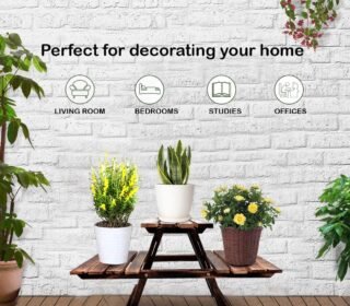 Decorative Wooden 3 Tier Plant Holder Stand, Multi-Level Flower Pot and Vase Display Rack for Home, Balcony, Living Room and Garden, Freestanding Plant Organizer Shelf for Indoor and Outdoor Decoration