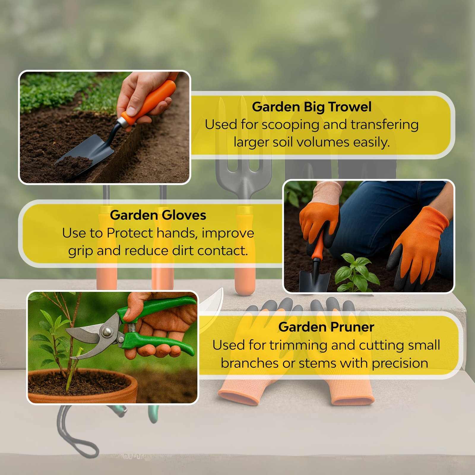 Home Tools, 7Pcs Gardening Tools Kit for Home Garden - (Cultivator, Fork, Trowels, Weeder, Gloves, Pruner Cutter), Lightweight, Portable, Durable Gardening Items for Indoor and Outdoor Use - Image 5